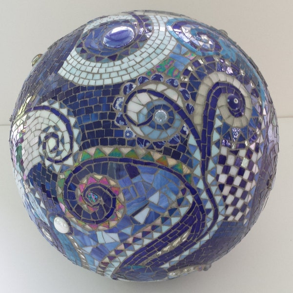 mosaic orb blue gazing ball garden terracotta stained glass spiral checkered cobalt copper marble