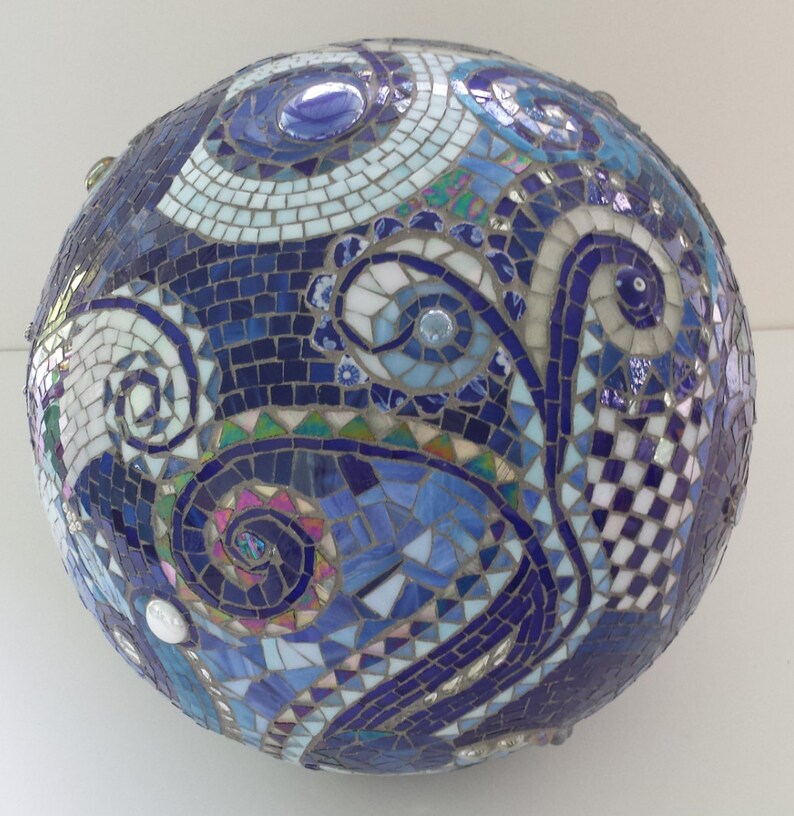 Mosaic orb blue gazing ball garden terracotta stained glass Etsy