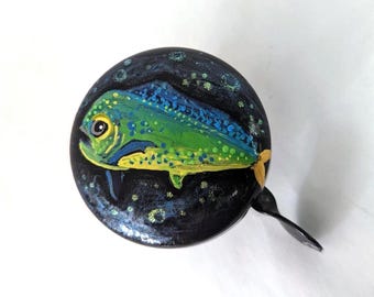 mahi mahi, bicycle bell, fish bike bell, mahi mahi bicycle bell, dolphin fish bike bell, painted bike bell, fishing lover gift, bicycle gift