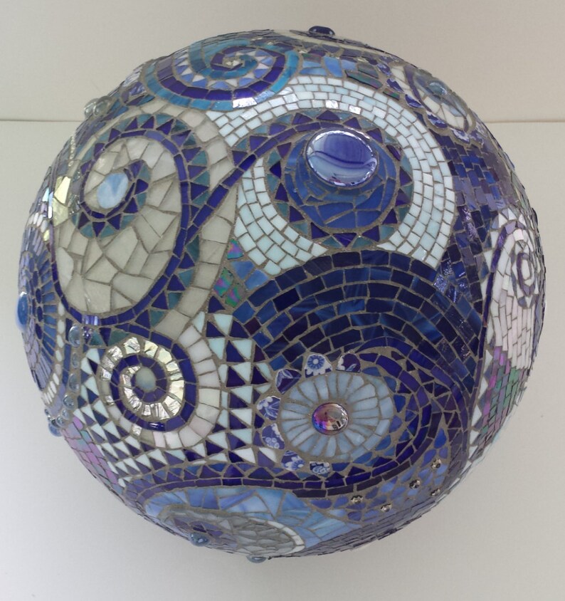 Mosaic orb blue gazing ball garden terracotta stained glass Etsy