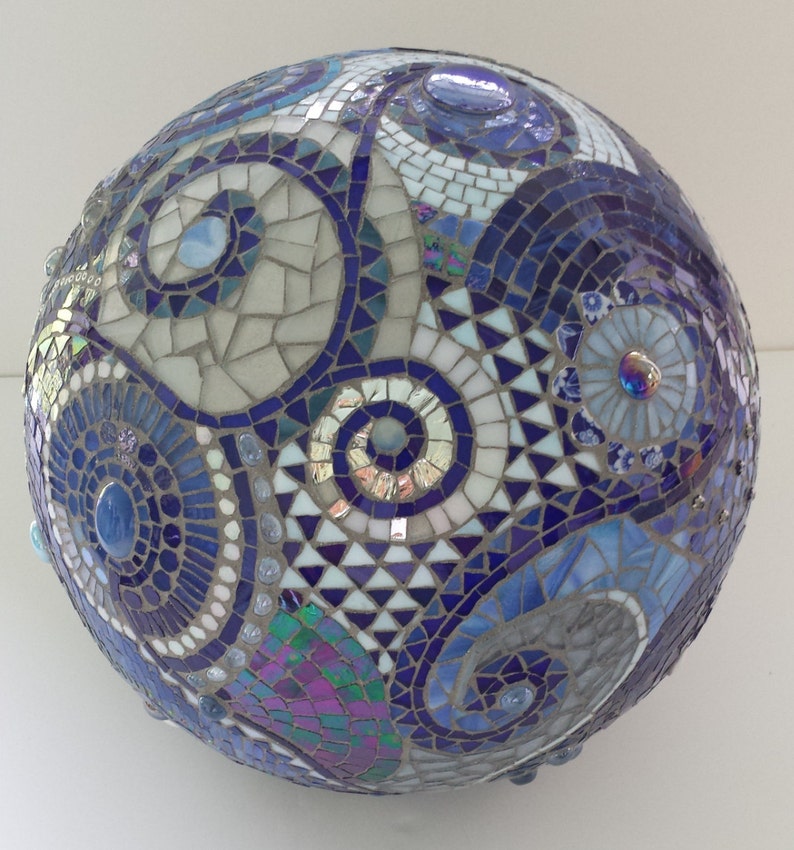 Mosaic orb blue gazing ball garden terracotta stained glass Etsy