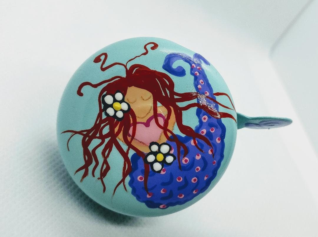 Mermaid Bike Bell, Redhead Mermaid, Painted Bicycle Bell, Bike Bell