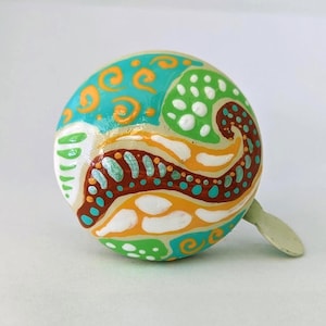 painted bike bell, bike bell, psychedelic style painting, hippie bike bell, boho bike bell, turquoise bicycle, custom painted bike bells