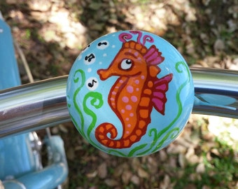 caballito de mar, bajo el mar, timbres de bicicleta pintados, caballito de mar, pintura de caballito de mar, accesorios de bicicleta, pintura original, pintura de peces, mar