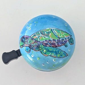 Turtle, sea turtle,bike bell, painted bicycle bell, bicycle bell, bicycle gift, cycling gift, beach cruiser, wheelchair accessories, bike gi