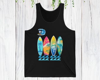 Men's Surfing Tank Top | Ocean Wave Surfboard Beach Design