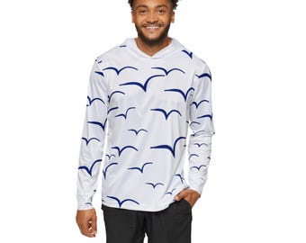 Blått måsmönster för strandsegling eller fiske med huvtröja | Heltäckande tryck