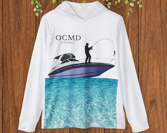 Camisa de manga larga para hombre con estampado de pesca en barco / Sudadera con capucha OCMD Angler Graphic