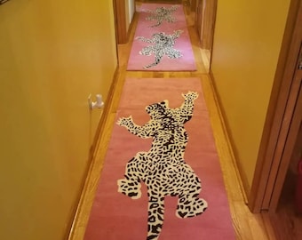 Hand-Tufted Leopard Wool Runner Rug, Modern Gallery Decor