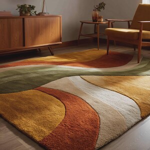 Hand-Tufted Wool Rug – Retro Abstract Sculptural Design Teppich.