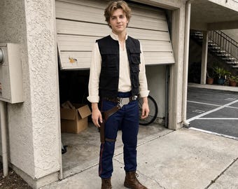 Classic smuggler costume set with handmade vest, shirt, and pants for conventions and Halloween.