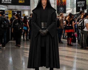 Darth Maul Inspired Sith Apprentice Costume: Multi-Layered Robes With Hooded Cloak and Leather Sash - Sith Lord