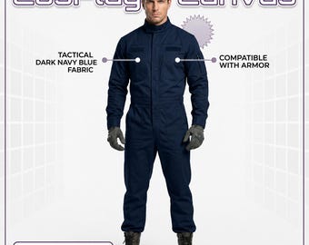 Dark Blue Cotton Sci-Fi Pilot Jumpsuit, Tactical Cosplay Flight Suit , Rebel Pilot Costume - Coverall