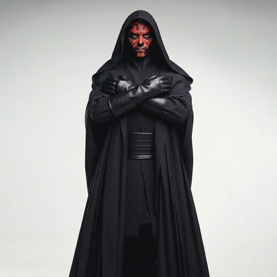 Darth Maul Inspired Sith Apprentice Costume: Multi-Layered Robes With Hooded Cloak and Leather Sash - Sith Lord Starwars