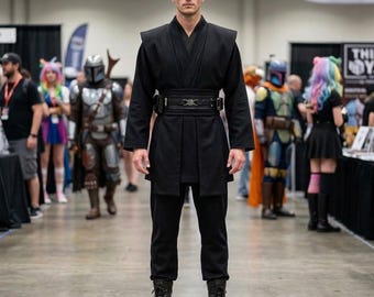 Robe de guerrier noir galactique d'élite | Ensemble cosplay chevalier Jedi d'inspiration Sith et tunique d'Halloween