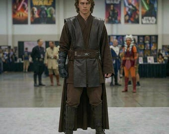Star Wars Inspired Anakin Skywalker Jedi Cosplay Costume | Brown Robe Flight Suit Full Set