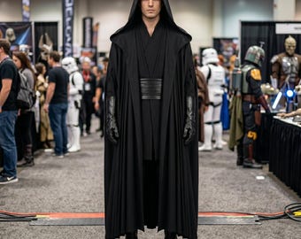 Darth Maul Inspired Sith Apprentice Costume: Multi-Layered Robes With Hooded Cloak and Leather Sash - Sith Lord