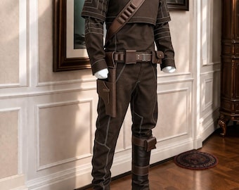 Beskar-style Mandalorian flight suit, the essential charcoal undersuit for screen-accurate Star Wars cosplay.