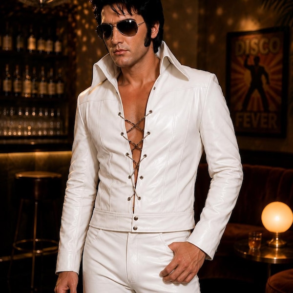 Elvis Presley Iconic 70s Jumpsuit Costume - White Leather Cosplay Outfit