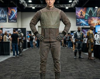 Handcrafted Distressed Din Djarin Inspired Flight Suit – Authentic Warrior Cosplay Outfit for Dedicated Fans
