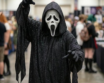 Sparkly Ghostface Robe and Mask Set | Scream Movie Inspired Glittering Horror Slasher Cosplay Outfit
