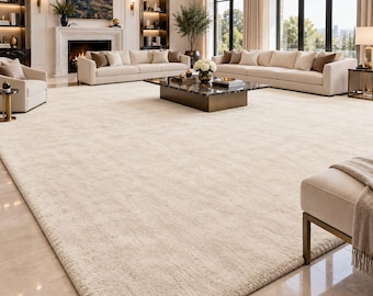 Tappeto di grandi dimensioni 8x10, color crema beige, in lana trapuntata a mano, tappeti moderni e neutri per soggiorno, arredamento di lusso per camera da letto.