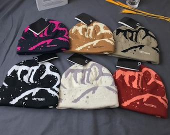 Arc'teryx Grotto Toque Beanie, Abstract Mountain Design Knit Cap, Unisex Gorpcore Beanie, Warm Outdoor Headwear, Arc'teryx Grotto Knit Hat