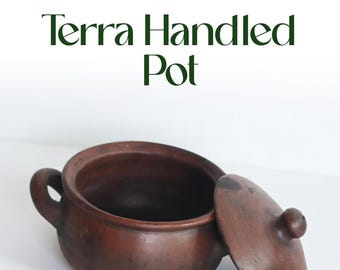 Handmade Terracotta Cooking Pot with Lid, Rustic Clay Cookware with Handles