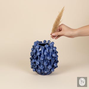 Handmade Blue Coral Mushroom Ceramic Vase, Unique Coastal Home Decor, Artisan Flower Pot Gift