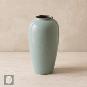 Celadon Crackle Glaze Vase Vintage Ceramic Flower Vase Home Decor