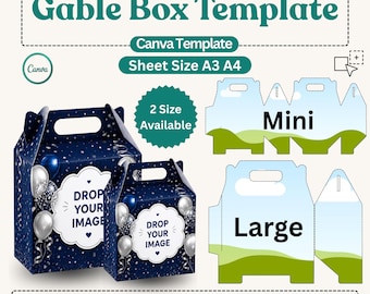 Gable Box Template Bundle Canva, Editable Party Favor Box Template, DIY Gift Box Design, Printable Gable Box Template