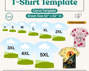 All Over T Shirt Template Canva, Editable Sublimation T Shirt Design, Drag and Drop Shirt Template, Printable Tee Bundle