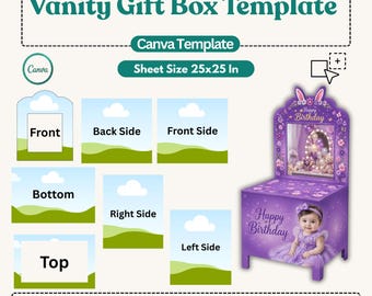 Vanity Gift Box Template Canva, Editable Vanity Table Gift Box Template, Foam Board Vanity Box Design, Birthday Party Display Stand