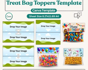 Treat Bag Toppers Canva Template Bundle, Editable Treat Bag Topper, Party Favor Bag Template, Printable Candy Bag Topper