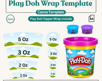 Play Doh Wrap Template Editable Canva Playdough Label 1oz 2oz 3oz 5oz Party Favor Kids Activity Gift Classroom Printable Back to School