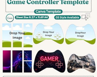 Game Controller Canva Template, Editable Gaming Controller Skin Template, Printable Controller Wrap Design, Gaming Party Favor Template
