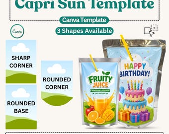 Capri Sun Canva Template, Editable Juice Pouch Label, Custom Capri Sun Label Design, Birthday Party Favor Template