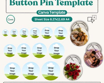 Button Pin Template Bundle Canva, Editable Badge Circle Template, Custom Pinback Button Design, Printable Sublimation Frame