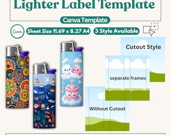 Lighter Label Template Canva, Editable Lighter Wrap Template, Sublimation Lighter Label Design, Custom Lighter Skin SVG Printable