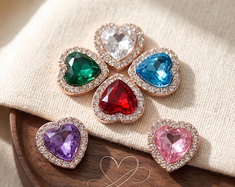 Heart Rhinestone Buttons, Sparkling Crystal Embellishments, Flatback Crafts, Jewelry Making Supplies