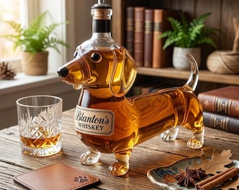 Juego de decantador de whisky de cristal con forma de perro salchicha, jarra de bourbon con forma de perro salchicha para decoración de bar, regalo único para amantes de los perros salchicha para hombres, aireador de bebidas espirituosas con forma de animal