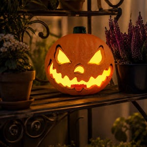 LED Jack O Lantern Halloween Pumpkin Light, Spooky Glowing Table Centerpiece