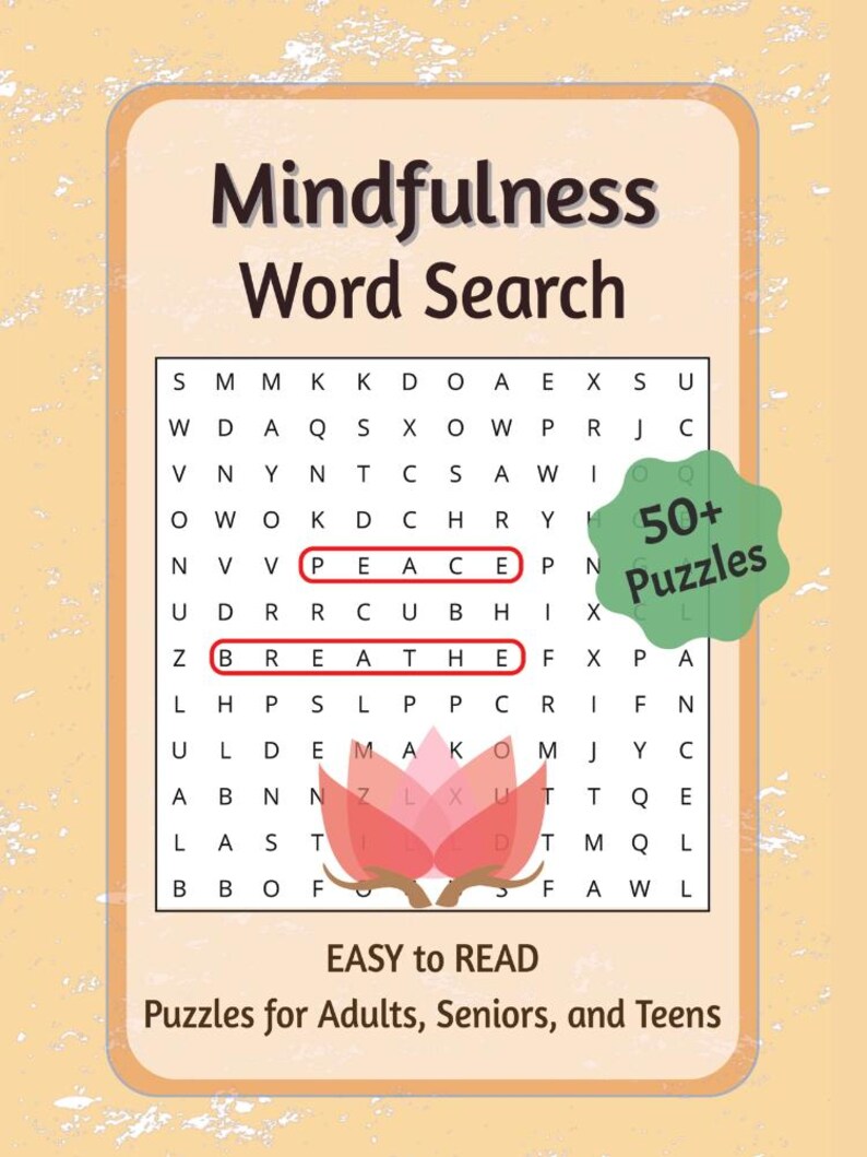 Mindfulness Word Search Printable | Relaxing Puzzle Book PDF | Stress ...