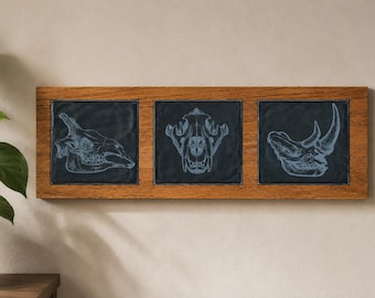 African Skull Tiles - Framed in Stained Oak