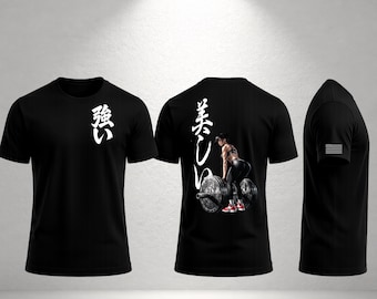 Tri-Blend Fitted Female Anime Deadlift Shirt - Strong Beautiful Kanji Comfortable Athletic Apparel