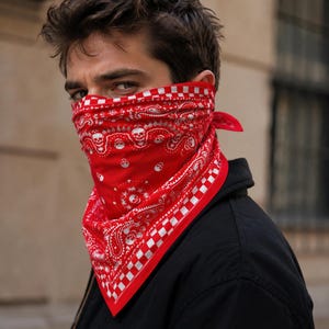 Halloween Skull Bandana, Biker Motorcycle Face Scarf, Red Black Paisley Head Wrap, Hip Hop Pirate Neck Scarf, Hair Tie For Men Women, Unisex