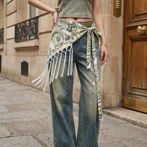 Women Scarf Belt Triangle Silk Satin Hip Scarf Waist Wrap Tie Boho Accessory BellyLady Belly Dance Hip Scarf, Egyptian Triangle Shawl  main image 4