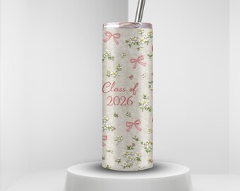 Class of 2026 Embroidered floral Stainless Steel Tumbler | 20oz graduation design gift