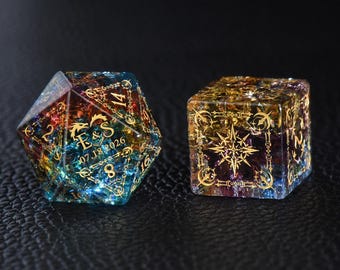 Anpassade bröllopstärningar - Personliga Dnd-presenter, bröllopspresent, monogramtärningar, anpassad D20, kristalltärningar, Dungeons and Dragons-tärningsset