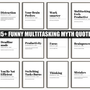 Funny Multitasking Myth Quotes Bundle, Sarcastic Productivity Humor Wall Art, Office Burnout Printable, Focus Quotes Set
